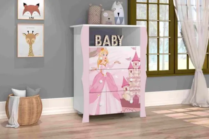 Comoda Lara Princesa 3G1N Branco.Rosa J A Moveis