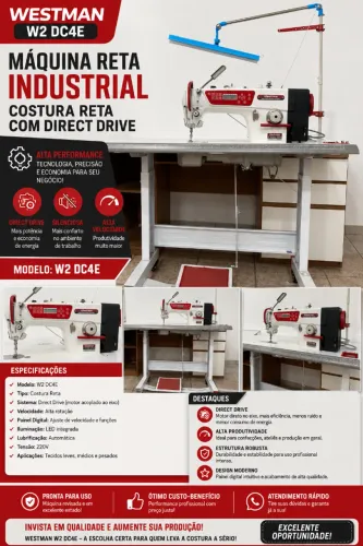 Máquina de Costura Reta Industrial Westman W2 DC4E Direct Drive