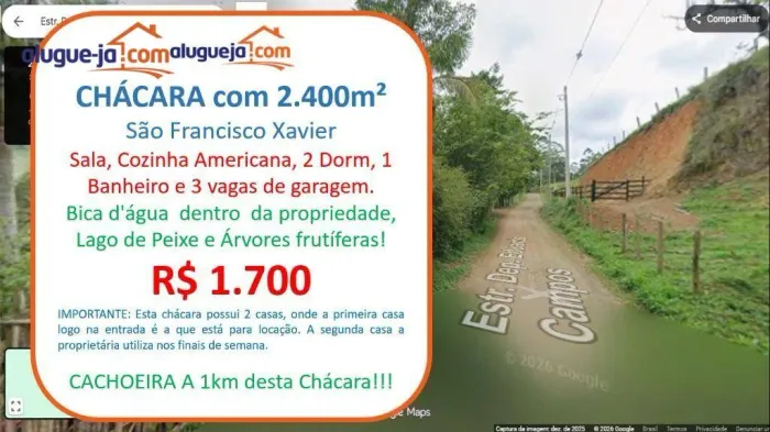 Chácara para alugar, 2400 m² por R$ 1.700/mês - Distrito de São Francisco Xavier - São Jos