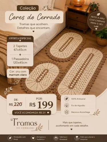 Jogo de tapetes e passadeira de crochê, 3 peças
