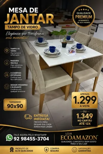 Mesa de jantar 4 lugares pra deixar sua sala mais elegante