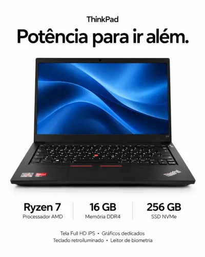 Notebook Lenovo ThinkPad Ryzen 7 | 16 GB DDR4 | SSD 256 GB | Full HD IPS