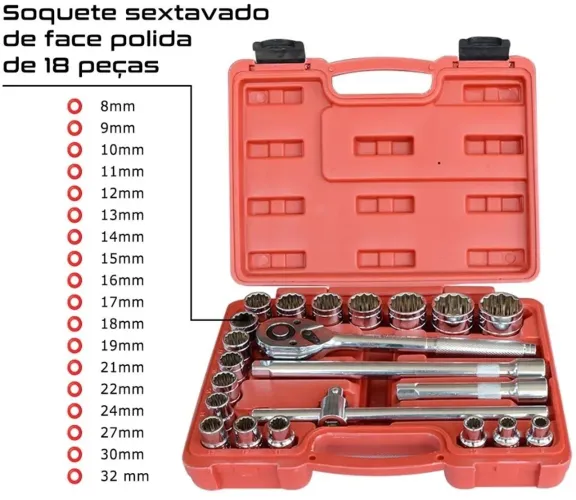 Kit Chave Catraca Soquetes até 32mm Jogo de Chave Profissional