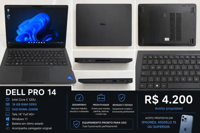 DELL PRO 14 I5 120U 16 GB RAM DDR5 SSD NVME 256