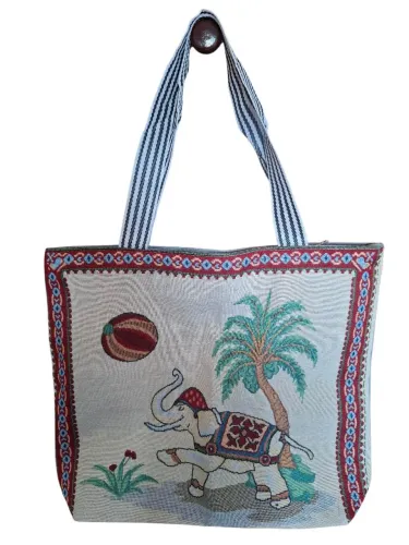 Bolsa Sacola - Estilo Tailandesa com bordado elefante 