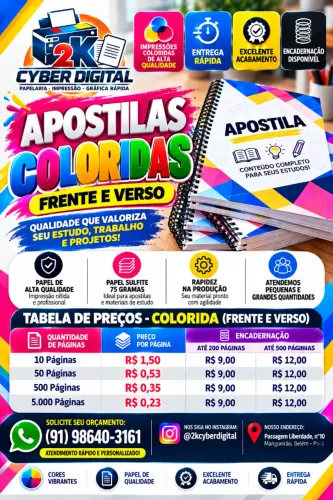 Impressão colorida de Apostilas, Materiais para Concursos e Livros Acadêmicos