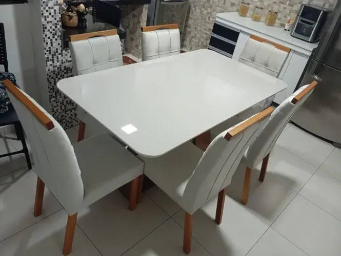 mesa de jantar 6 cadeiras com vidro paty