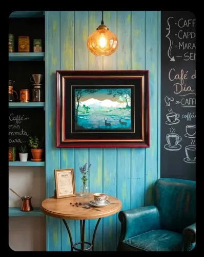 Quadro Vintage, Paisagem Alpina com Cervos, efeito holográfico