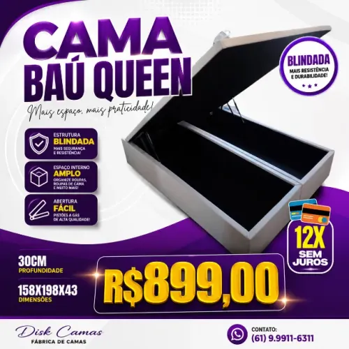 Base Queen Baú Premium 30cm Profundidade R$899
