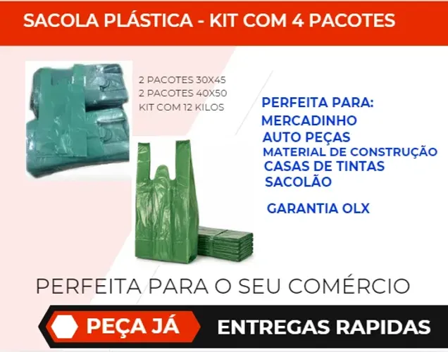 Sacola Plástica Kit- 4 Pacotes: 2 40x50 - 2 30x45