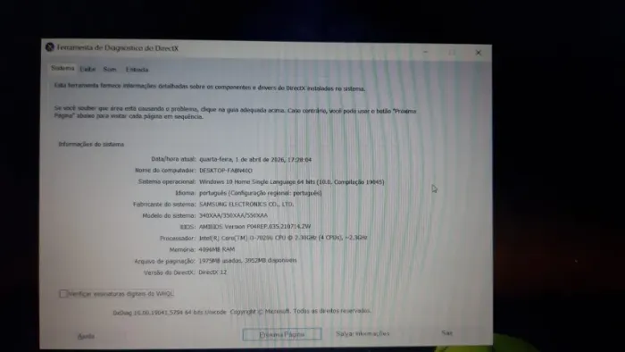 Notebook Samsung 15,6"- i3 7ª Geração - SSD - 4GB - 