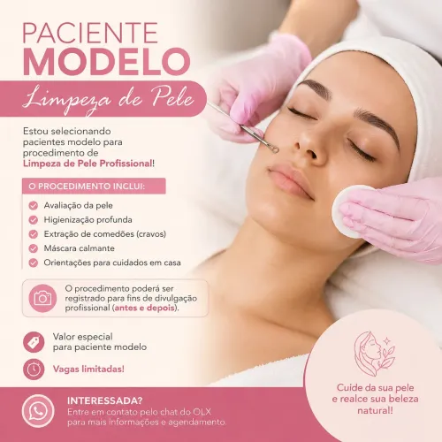 Paciente Modelo - Limpeza de pele profissional! Vagas limitadas 