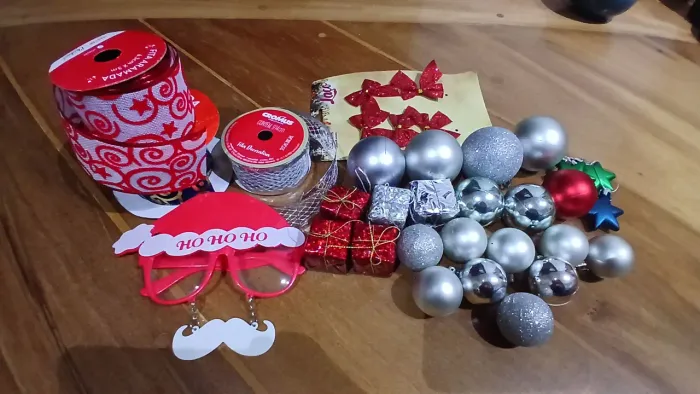 Kit de natal, fitas, laços e bolas