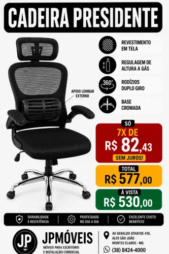 CADEIRA PRESIDENTE ERGONÔMICA EM TELA