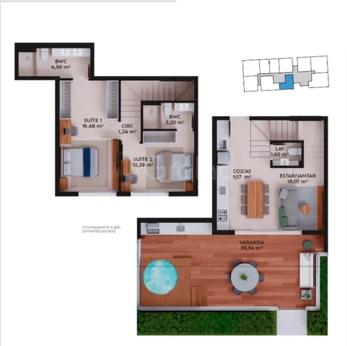 Duplex 2 suítes Patio das artes