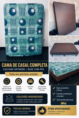 Cama de Casal Ortobom Completa - Colchão + Base com Pés | Excelente Estado