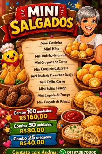 Mini salgado, lanche natural e trufas