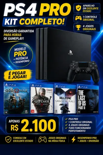 PS4 PRO + 4 JOGOS ORIGINAIS + 1CR ? COMPLETÃO<br>? PS4 PRO + 4 JOGOS ORIGINAIS ? COMPLETÃO!