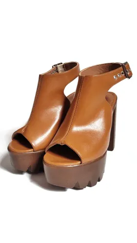 Sandália Peep Toe Meia Pata Caramelo, Tamanho 34, Seminova