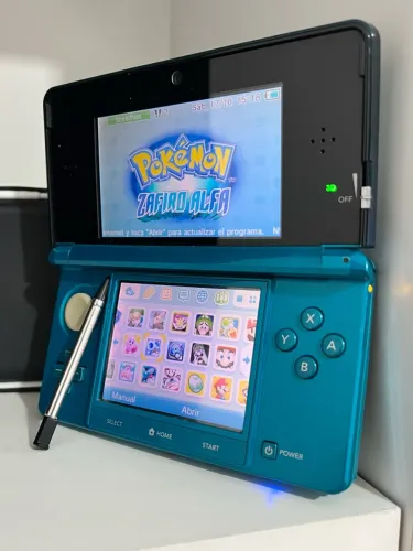 Nintendo 3DS Azul Aqua Blue Desbloqueado Lotado de Jogo