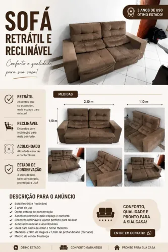 SOFÁ RETRÁTIL E RECLINÁVEL - 2 LUGARES |