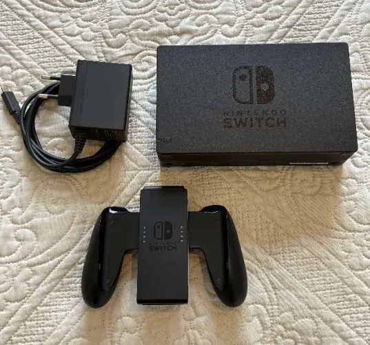 Kit Dock Original Nintendo Switch 1 HAC-007 + Fonte Original HAC-002 + Grip JoyCon HAC-011