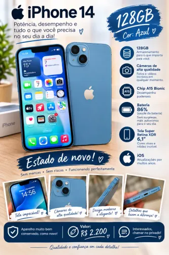 iPhone 14.128 gigas. Cor Azul em perfeito estado