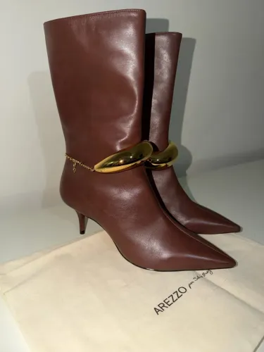 Bota Arezzo + Silvia Braz Couro Marrom Hot Brandy Nova
