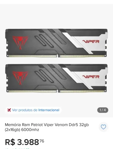 (Aceito oferta 3800) Memória ram patriot Viper 2x16gb 6000mhz cl36