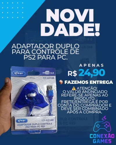 Adaptador Duplo para Controle de PS2 para PC