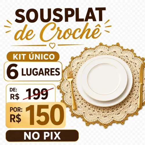 Kit Sousplat de Crochê Luxo 6 lugares 