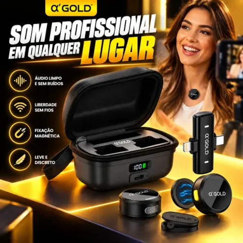 Microfone lapela sem fio duplo magnético com case Recarregável 