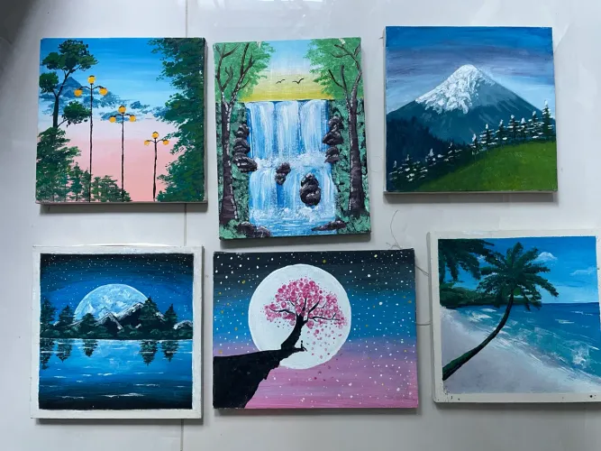 Conjunto 6 quadros pintados à mão