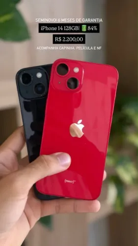 iPhone 14 128GB Preto/Vermelho | Bateria 84% | Garantia + Capinha e Película