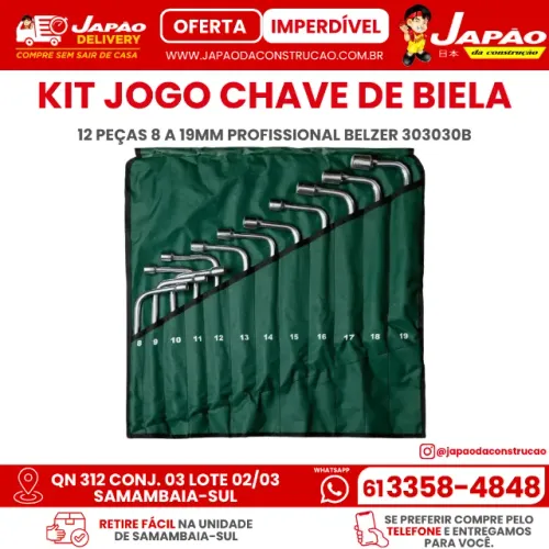 Kit Jogo Chave de Biela 12 Peças 8 a 19mm Profissional Belzer 303030B Qualidade Máxima