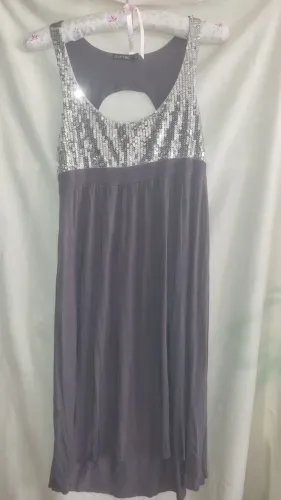 Vestido de malha cinza/prata G 