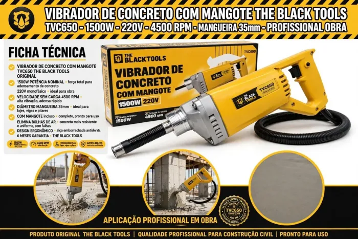 Vibrador de Concreto 1500w Com Mangote Mangueira 1,45mx35mm 220v TVC650 - The Black Tools
