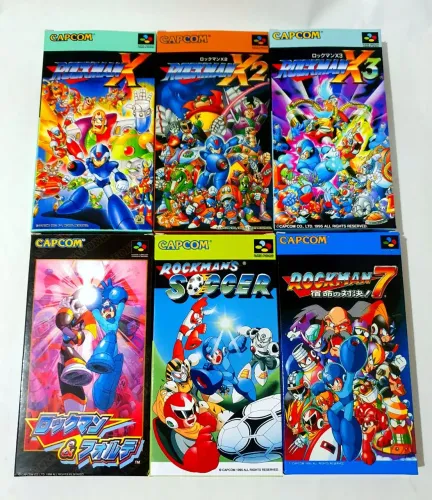 COLEÇÃO COMPLETA MEGAMAN ROCKMAN ORIGINAL NA CAIXA SNES SUPER FAMICOM 6 CARTUCHOS MEGA MAN