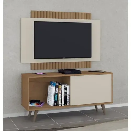 Rack com Painel Malaga Canelato Natura.Off White Flex Atualle - Entrega Rápida! 