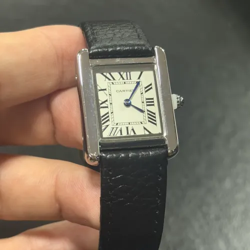 Cartier Tank Feminino Preto Prata Quartzo Premium AAA+ Elegante 24mm x 30mm