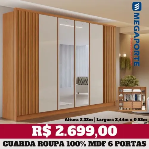 Guarda Roupa Casal 100% MDF 6 Portas com Espelho (NOVO) Entrega Grátis! 