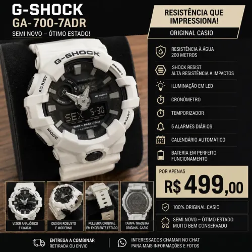 G-SHOCK GA-700-7ADR Branco - NOVO | Completo | Nunca Usado