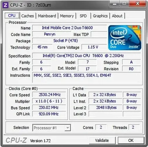 Processador Intel Core 2 Duo notebook T6600 SLGF4 2.1GHz