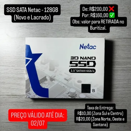 SSD 128GB Netac (Novo e Lacrado) PROMOÇÃO