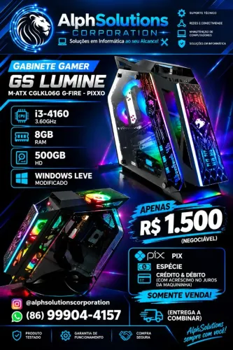 GABINETE GAMER GS LUMINE ? i3 4160 8GB RAM 500GB HD