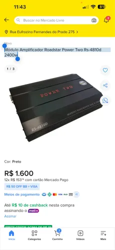 Módulo Amplificador Roadstar Power Two Rs-4810d  2400w