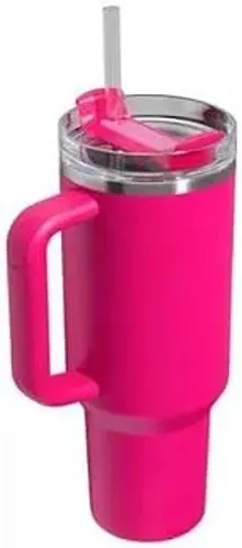 Copo Térmico Inoxidável 1200ml  Rosa Pink Com Canudo Tampa Alça Bebidas Café Água