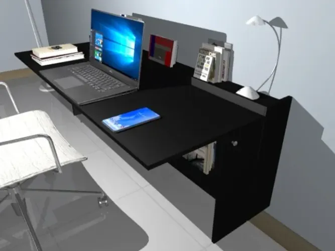 Mesa Negretta Top Multifuncional. Dobrável com Armário para guardar livros notebook