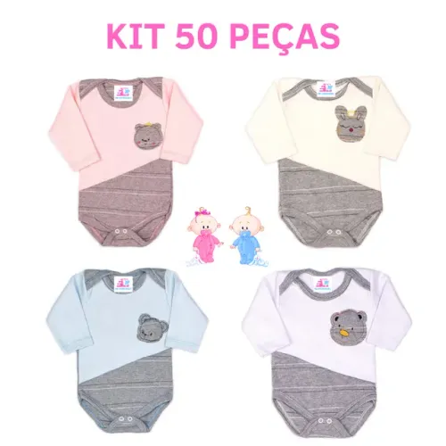 Lote 50 peças - Body Bordado para Bebê 100% Algodão