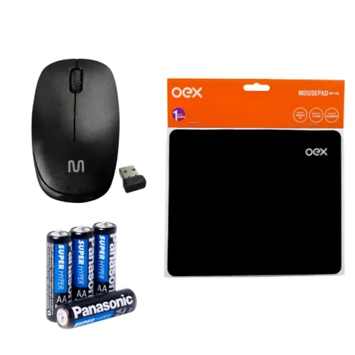 Kit Mouse sem fio Wireless 1200dpi + Mouse pad + 4 Pilhas AA  cod: 9931